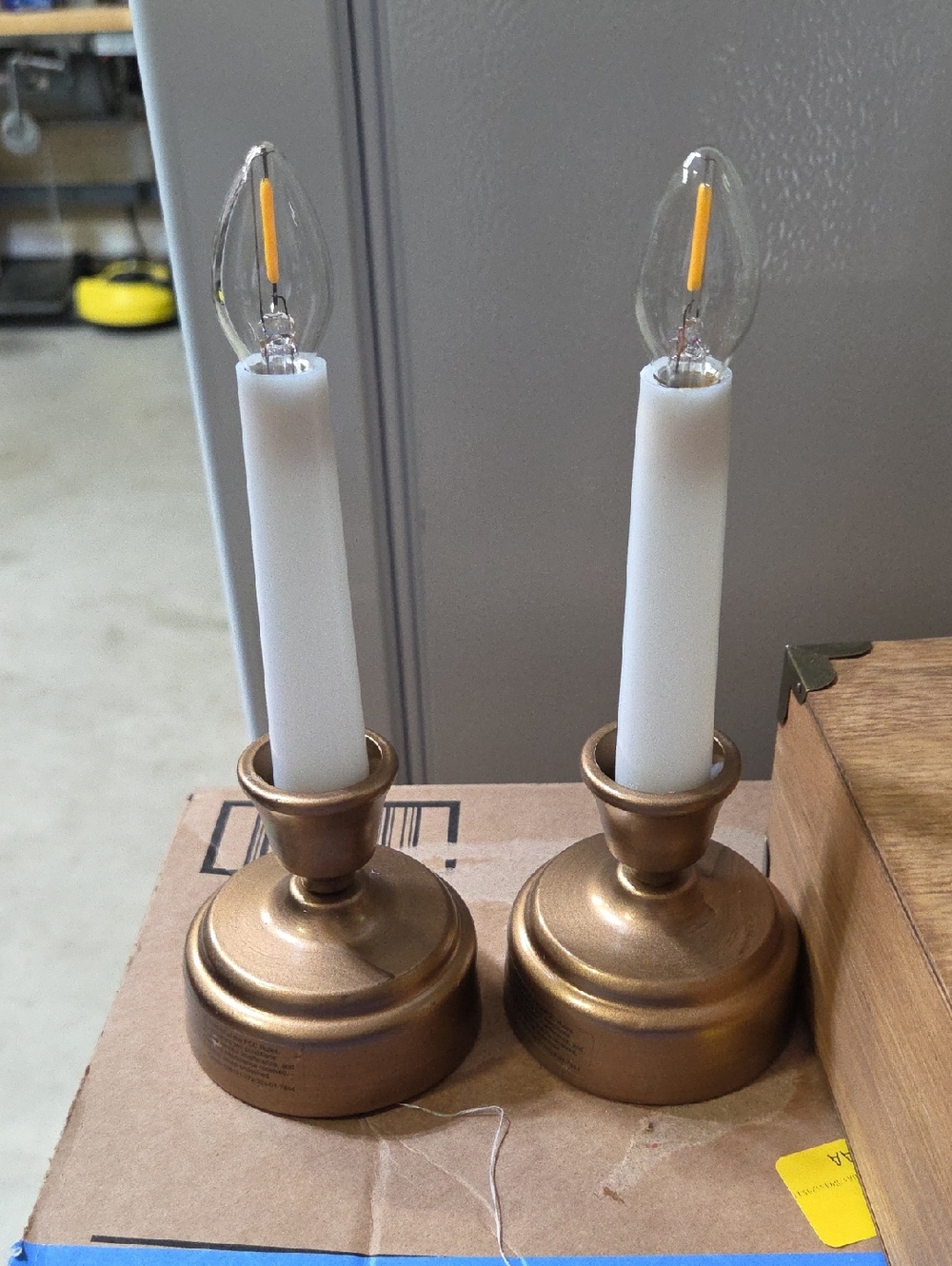 Bronze Candle Lamp Pair with White LED Taper Candles